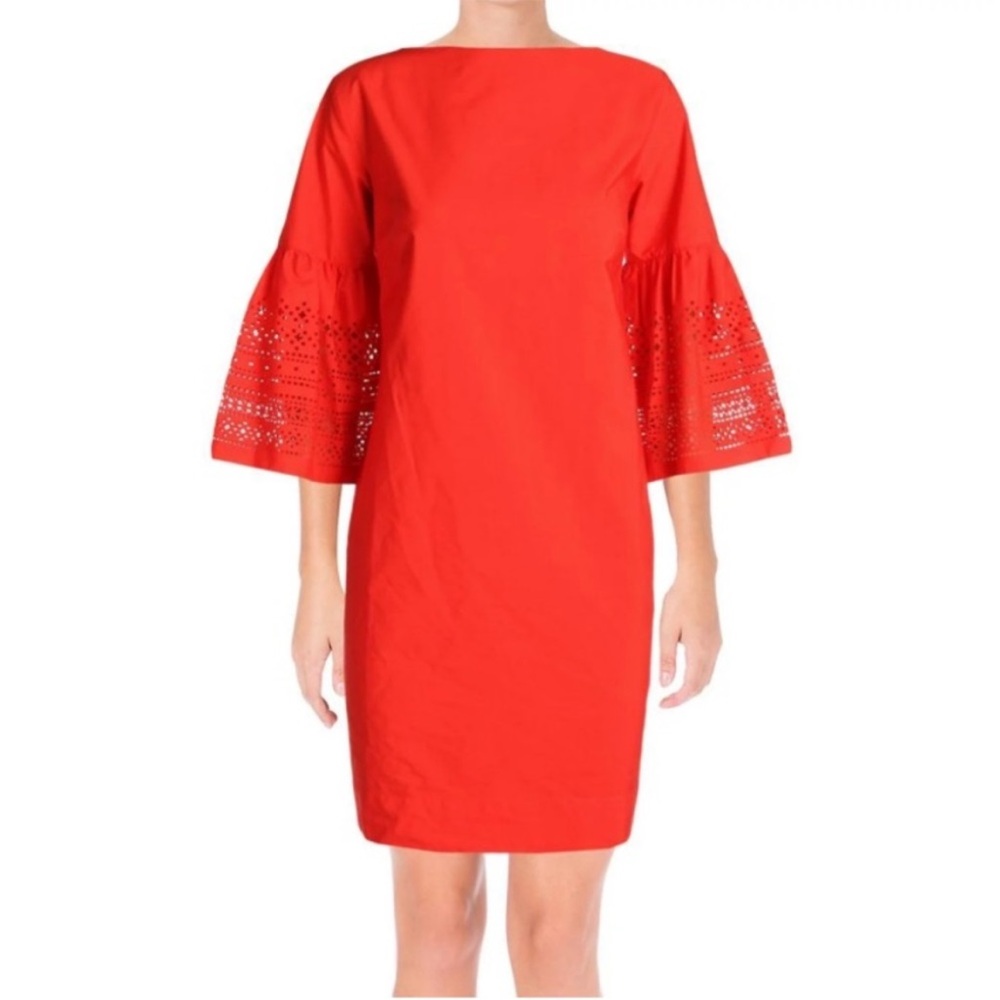Lauren Ralph Lauren NWT Red Dress w/ 3/4 Length Bell Sleeves w/ Cutouts Size 10